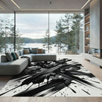 Dynamic Black Splatter Abstract Splash Rug