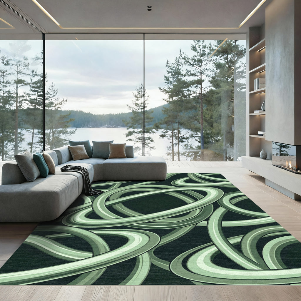 Green Intertwined Tubes Abstract Rug
