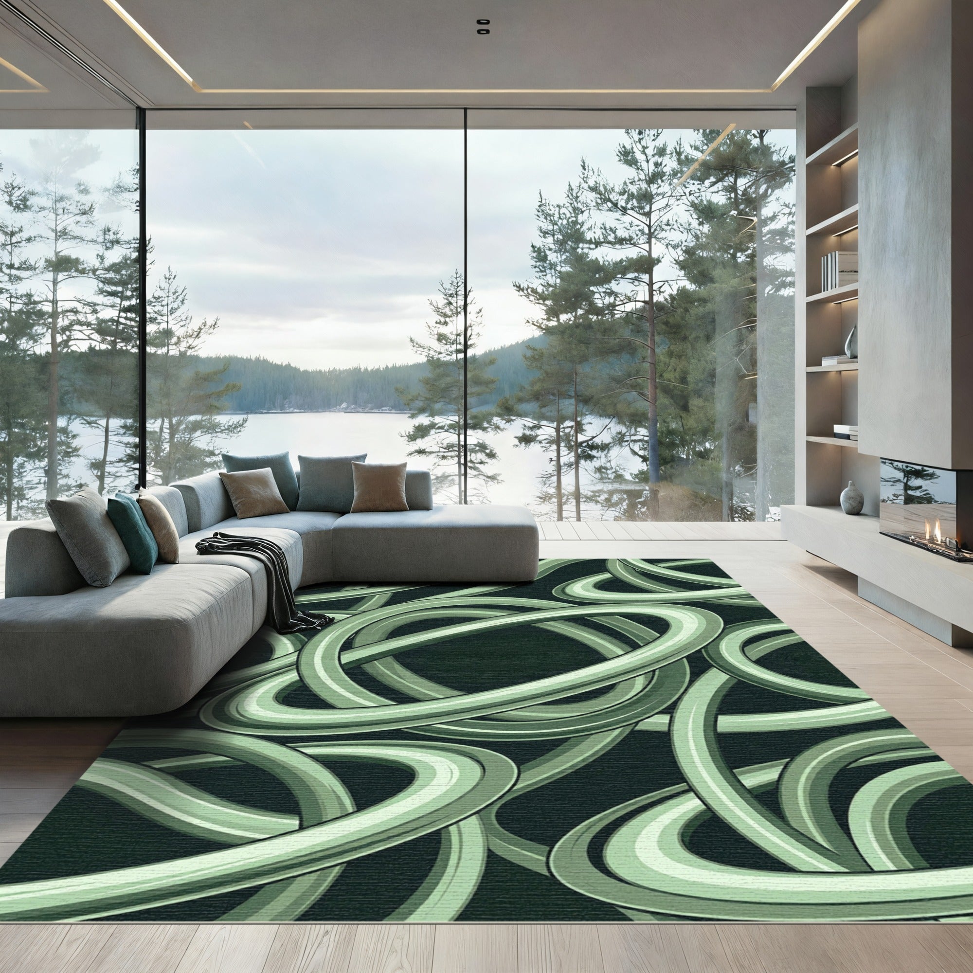 Green Intertwined Tubes Abstract Rug