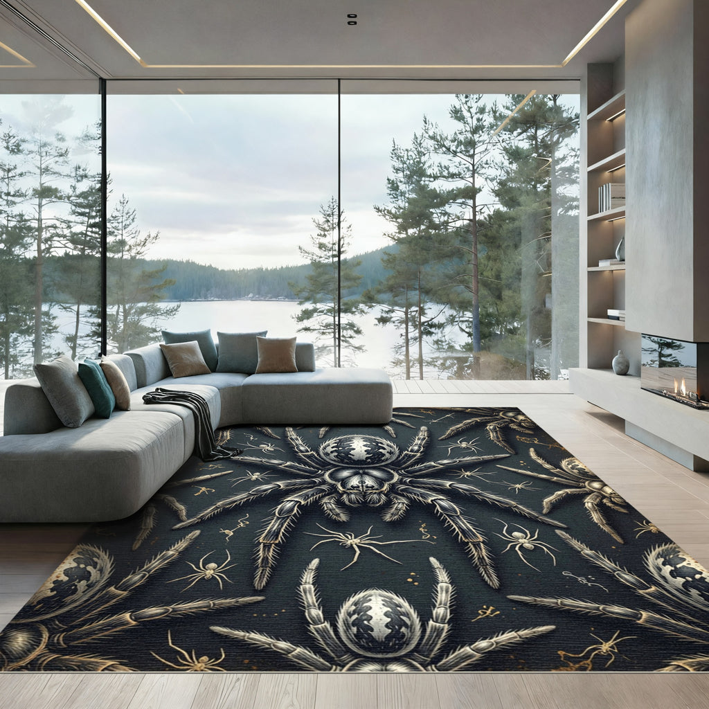 Gothic Monochrome Spider Nature Illustration Rug