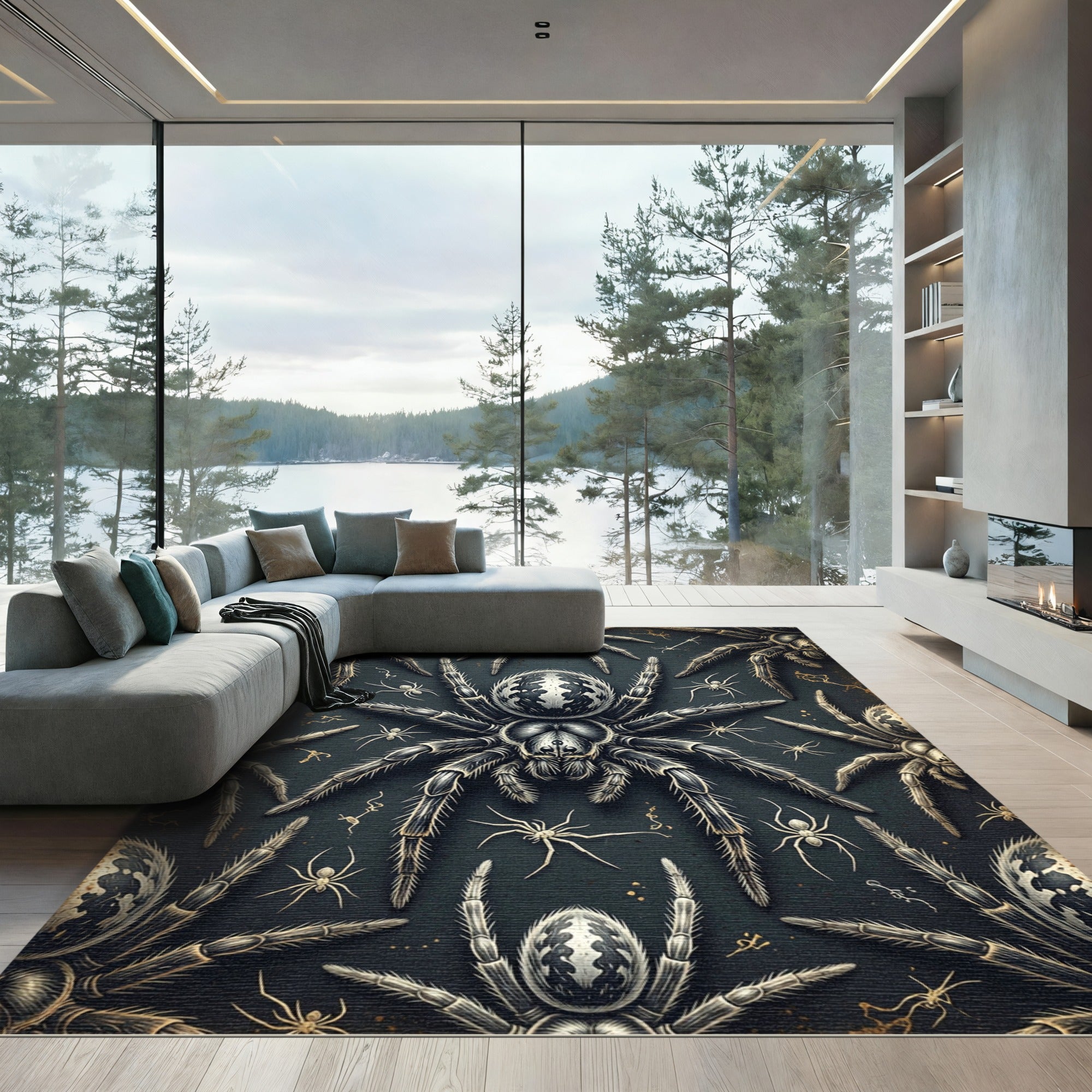 Gothic Monochrome Spider Nature Illustration Rug
