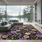 Vibrant Purple Pink Cosmos Floral Meadow Rug