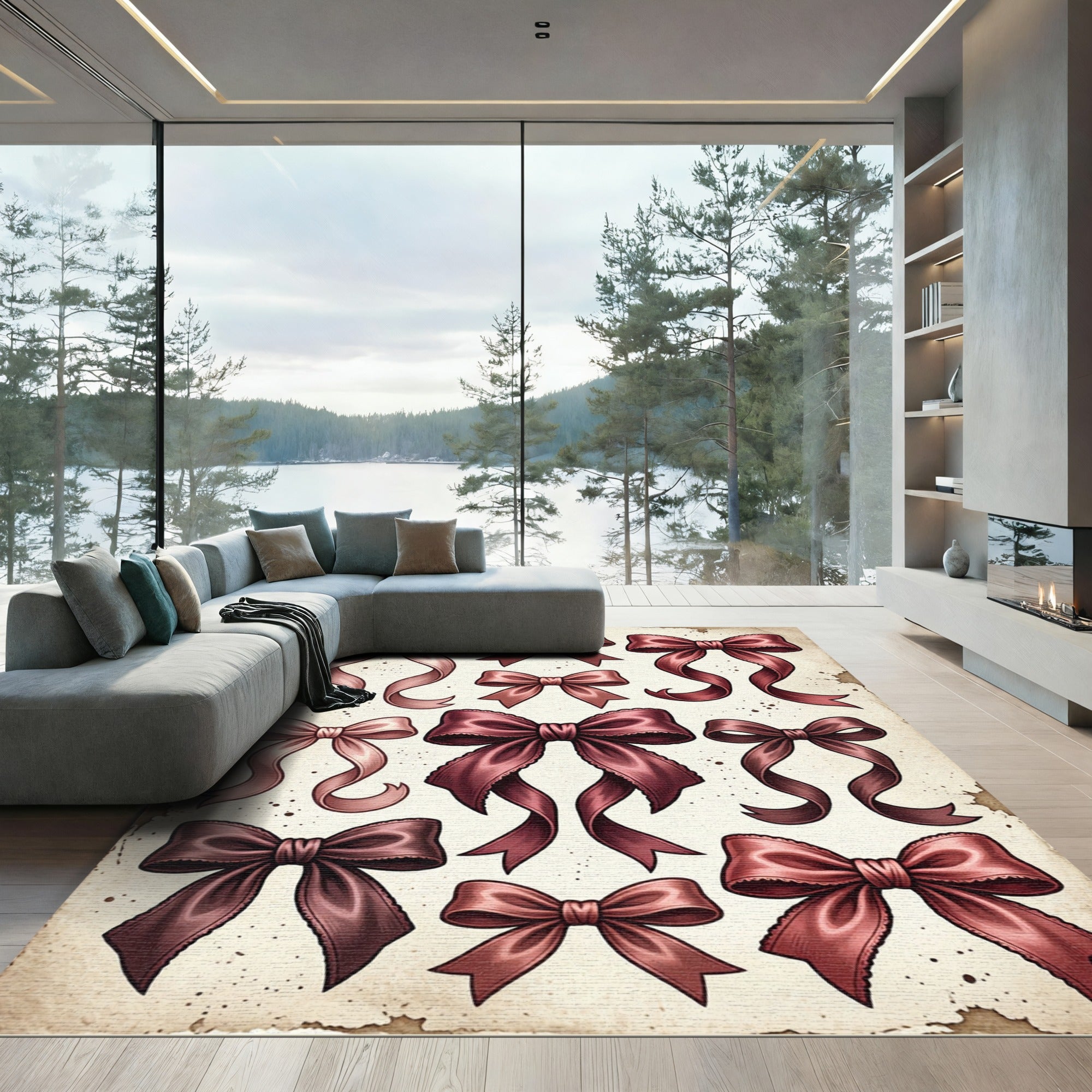 Vintage Burgundy Ribbon Bow Collection Rug