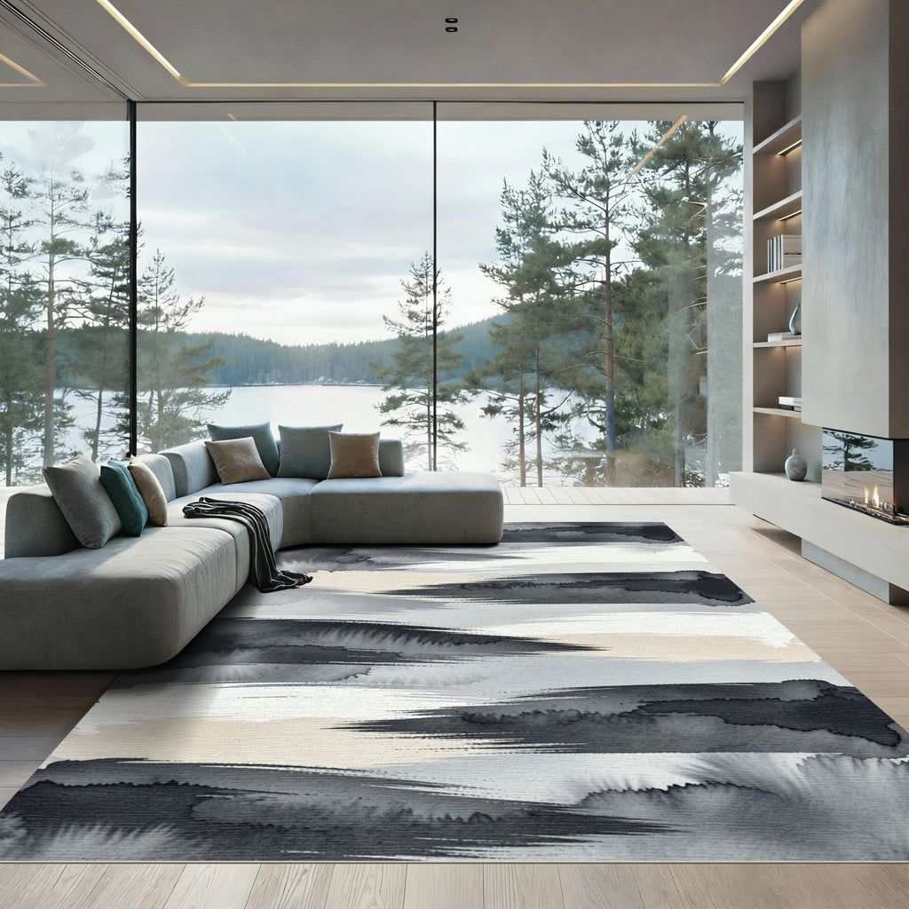 Ink Wash Brush Stroke Stripes Rug