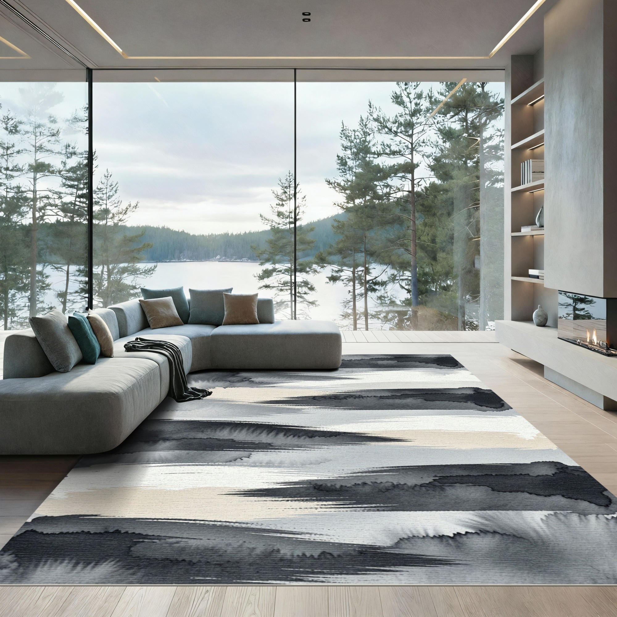 Ink Wash Brush Stroke Stripes Rug