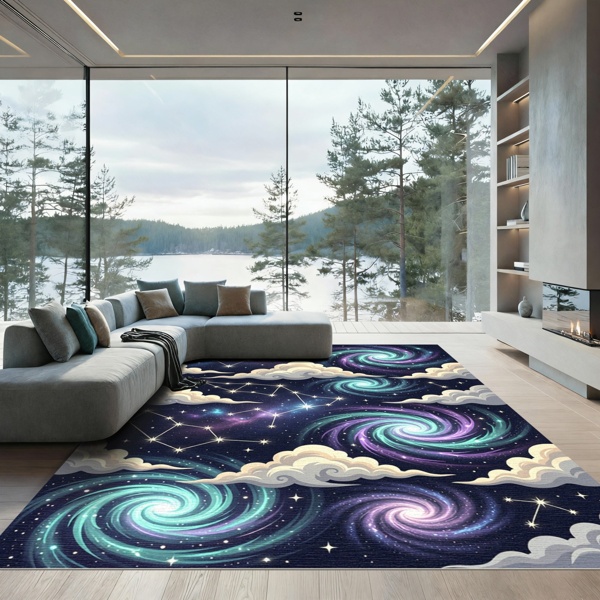 Cosmic Starry Night Swirl Galaxy Rug