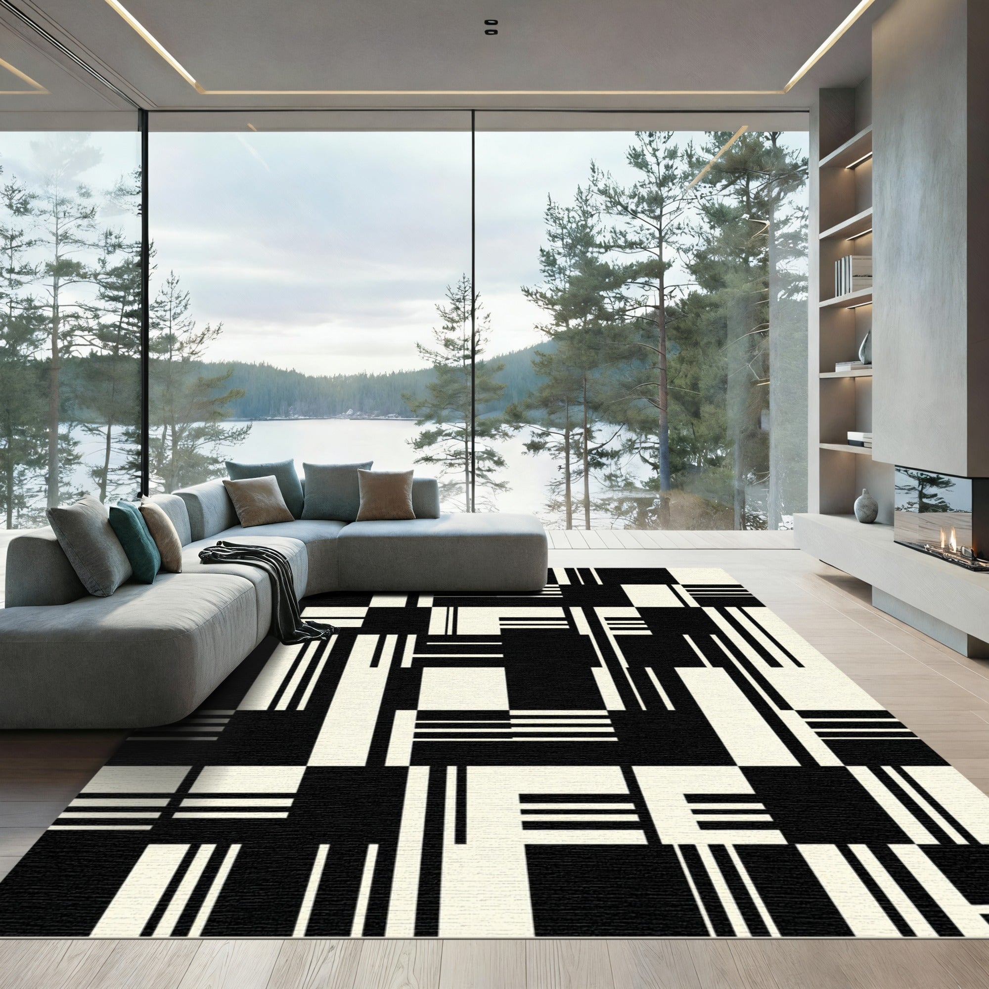 Monochrome Geometric Block Linear Rug