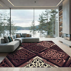 Intricate Bronze Geometric Lattice Overlay Rug