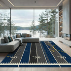 Navy Blue Striped Grid Sports Field Rug