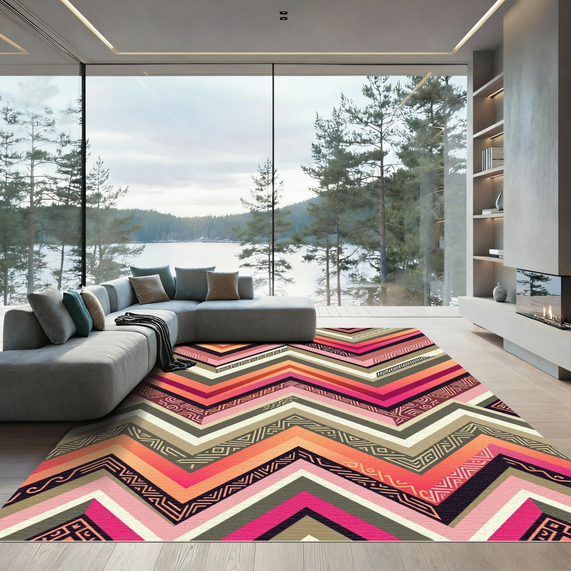 Warm Sunset Tribal Chevron Rug
