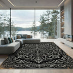 Ornate Silver Baroque Filigree Medallion Rug