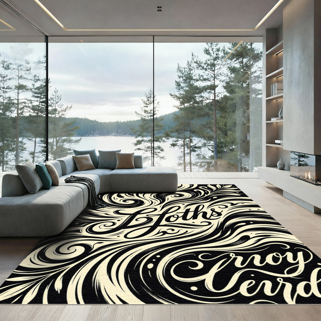 Ornate Black Cream Swirl Floral Rug