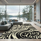 Ornate Black Cream Swirl Floral Rug