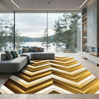 Modern Golden Chevron Geometric Abstract Rug