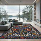 Rich Blue Floral Medallion Garden Rug