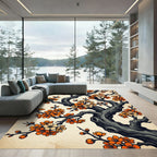 Vibrant Orange Cherry Blossom Branches Rug