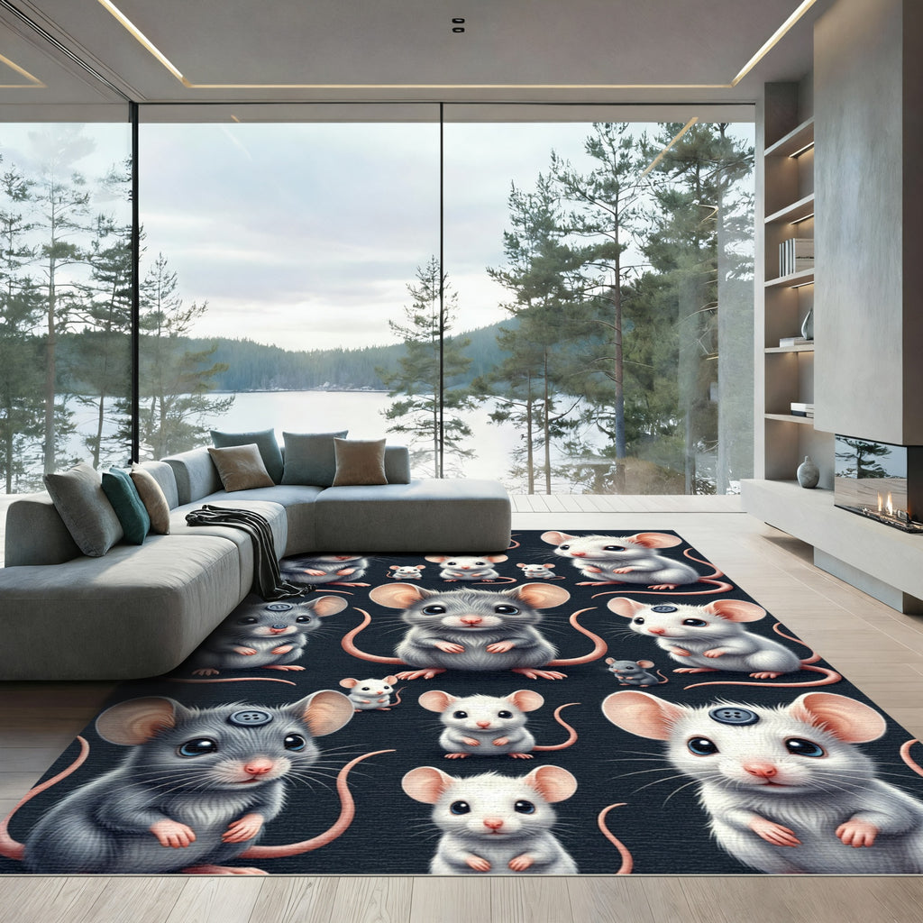 Cute Whimsical Mouse Portrait Grid Rug