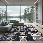 Cute Whimsical Mouse Portrait Grid Rug