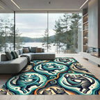 Turquoise Gray Dancing Cats Swirl Rug
