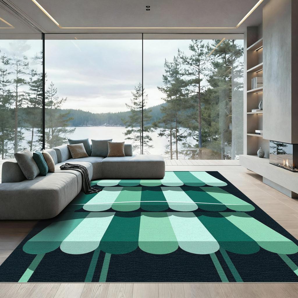 Teal And Green Striped Awning Rug
