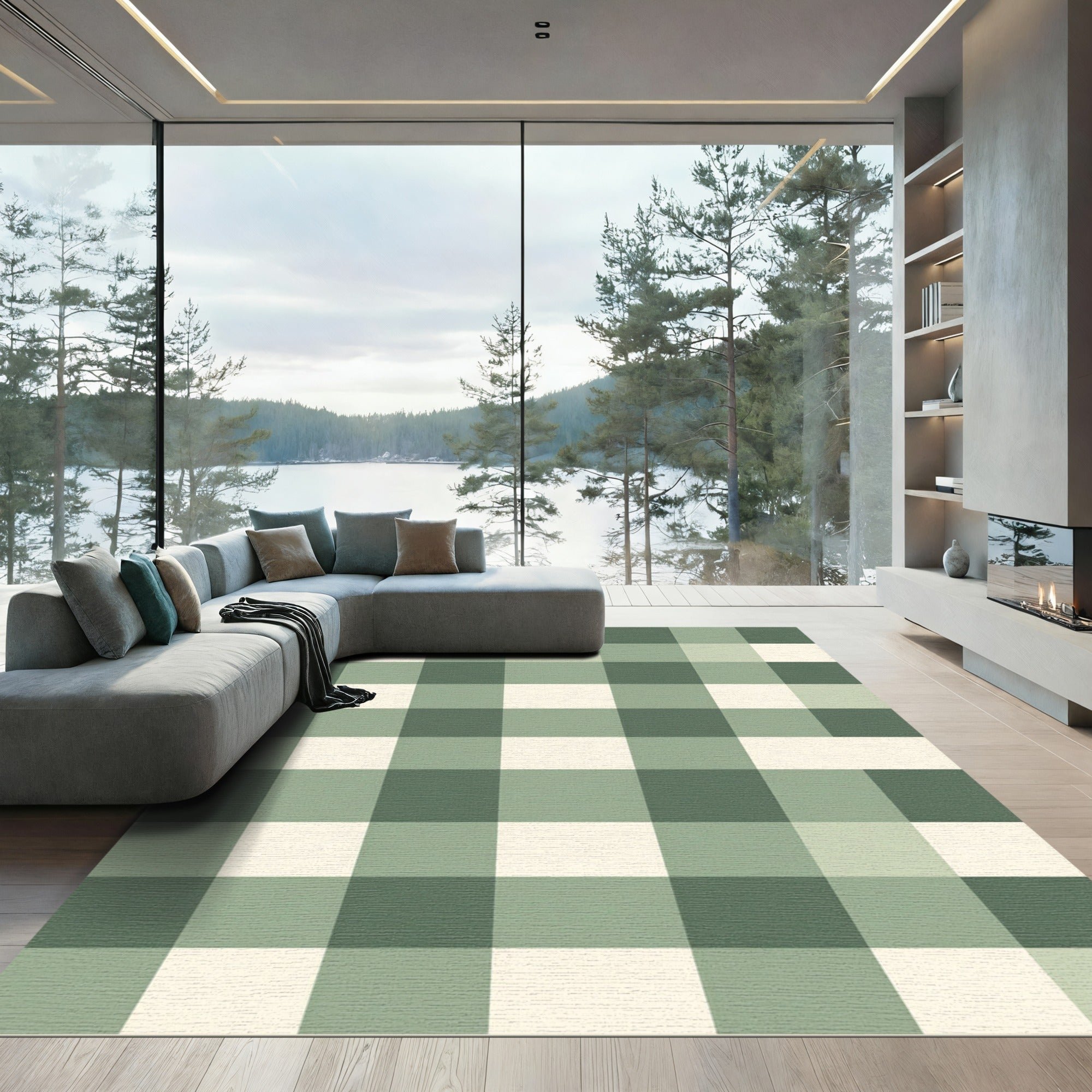 Sage Green Cream Buffalo Check Rug