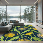 Yellow Dandelion Botanical Midnight Blue Rug