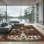 Crimson Garden Birds Woodland Botanical Rug