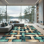 Textured Woven Teal Sand Grid Rug