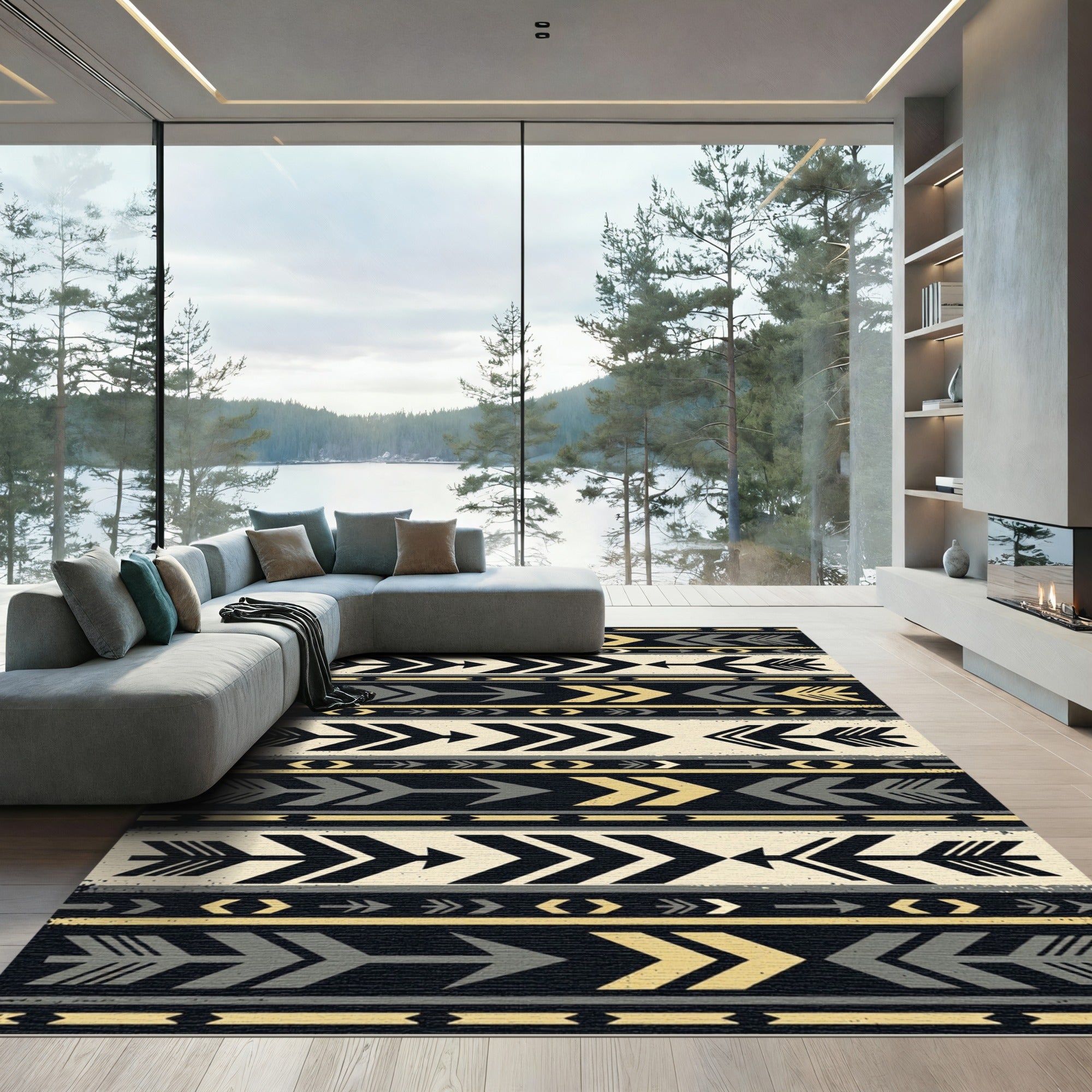 Geometric Arrow Stripe Neutral Boho Art Rug