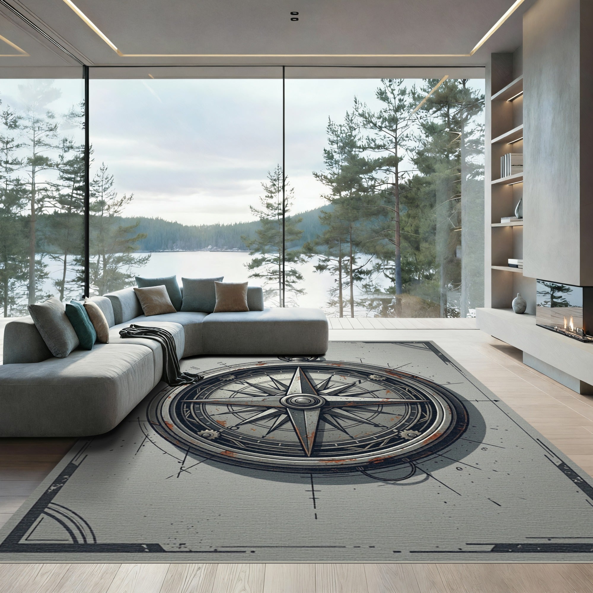 Vintage Industrial Steampunk Compass Nautical Rug