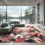 Crimson Floral Lakeside Abstract Landscape Rug