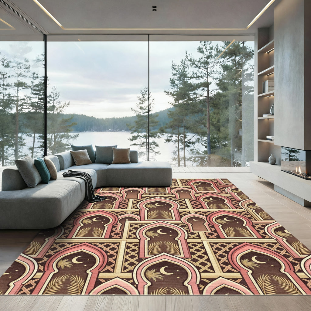 Pink Geometric Archway Palm Night Rug