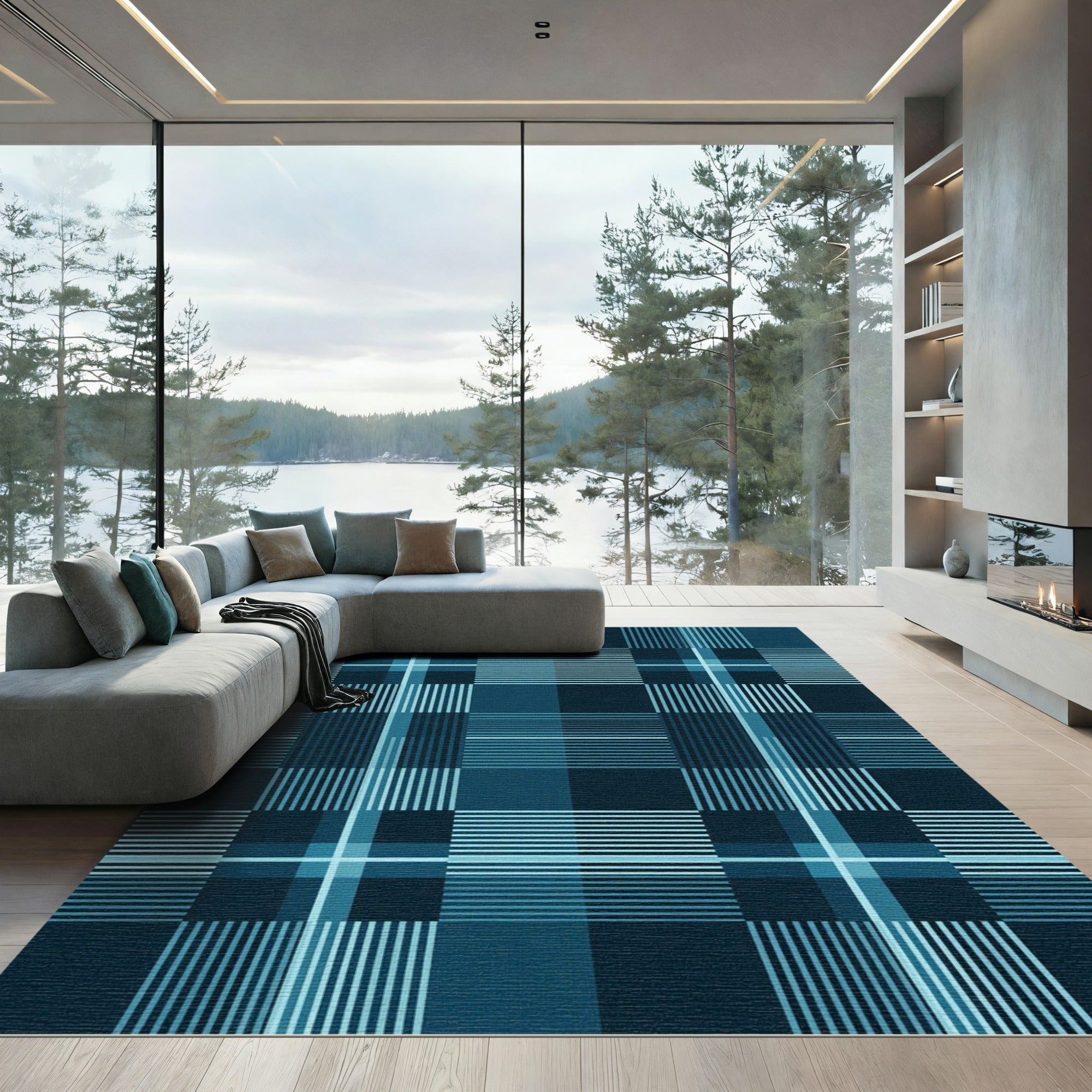 Deep Teal Plaid Lines Rectangles Rug