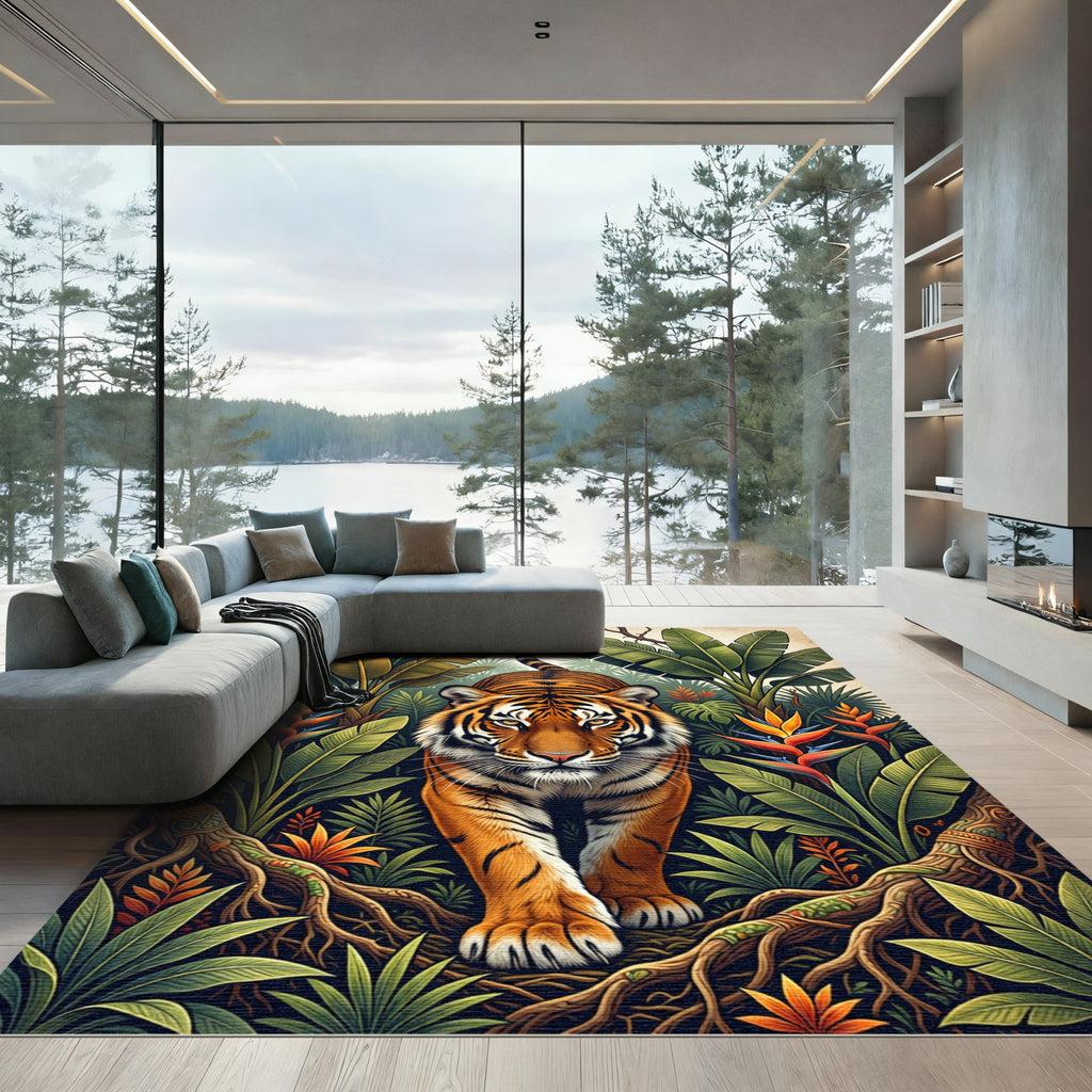 Lush Tropical Tiger Jungle Foliage Rug