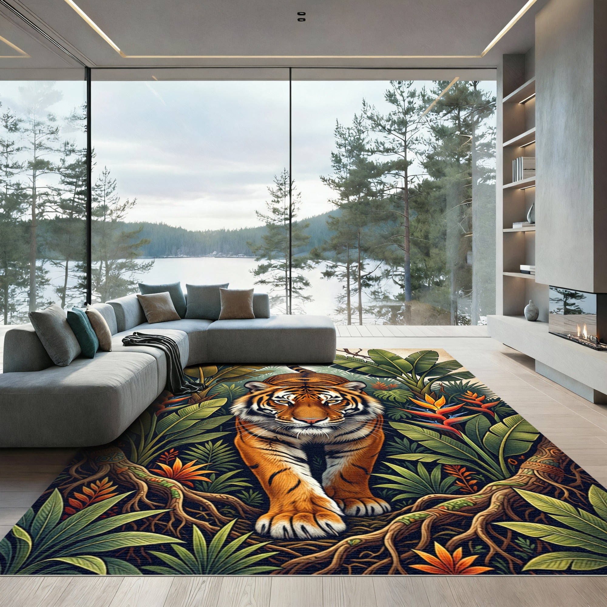 Lush Tropical Tiger Jungle Foliage Rug