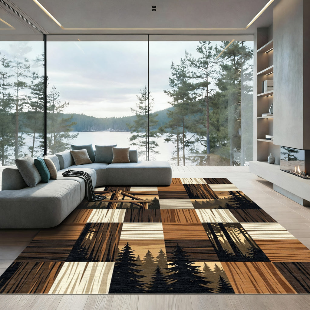 Woodland Forest Landscape Patchwork Rug
