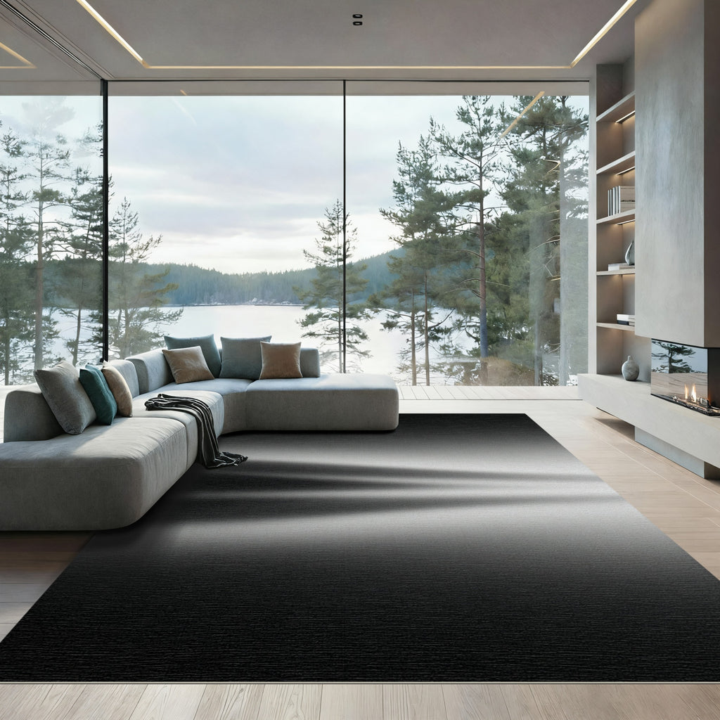 Abstract Black Gray Streaks Rug