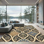 Elegant Gold and Blue Damask Interlace Rug
