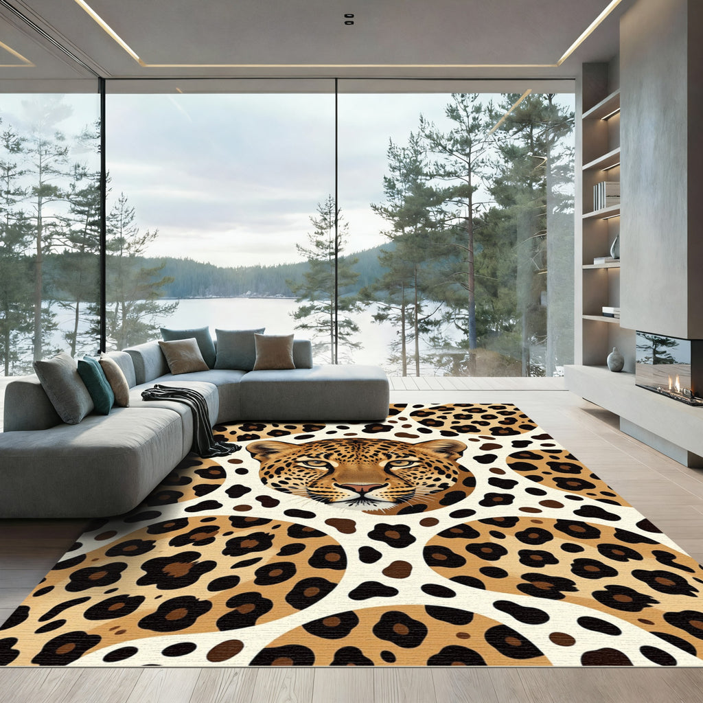 Bold Leopard Face Abstract Spots Rug