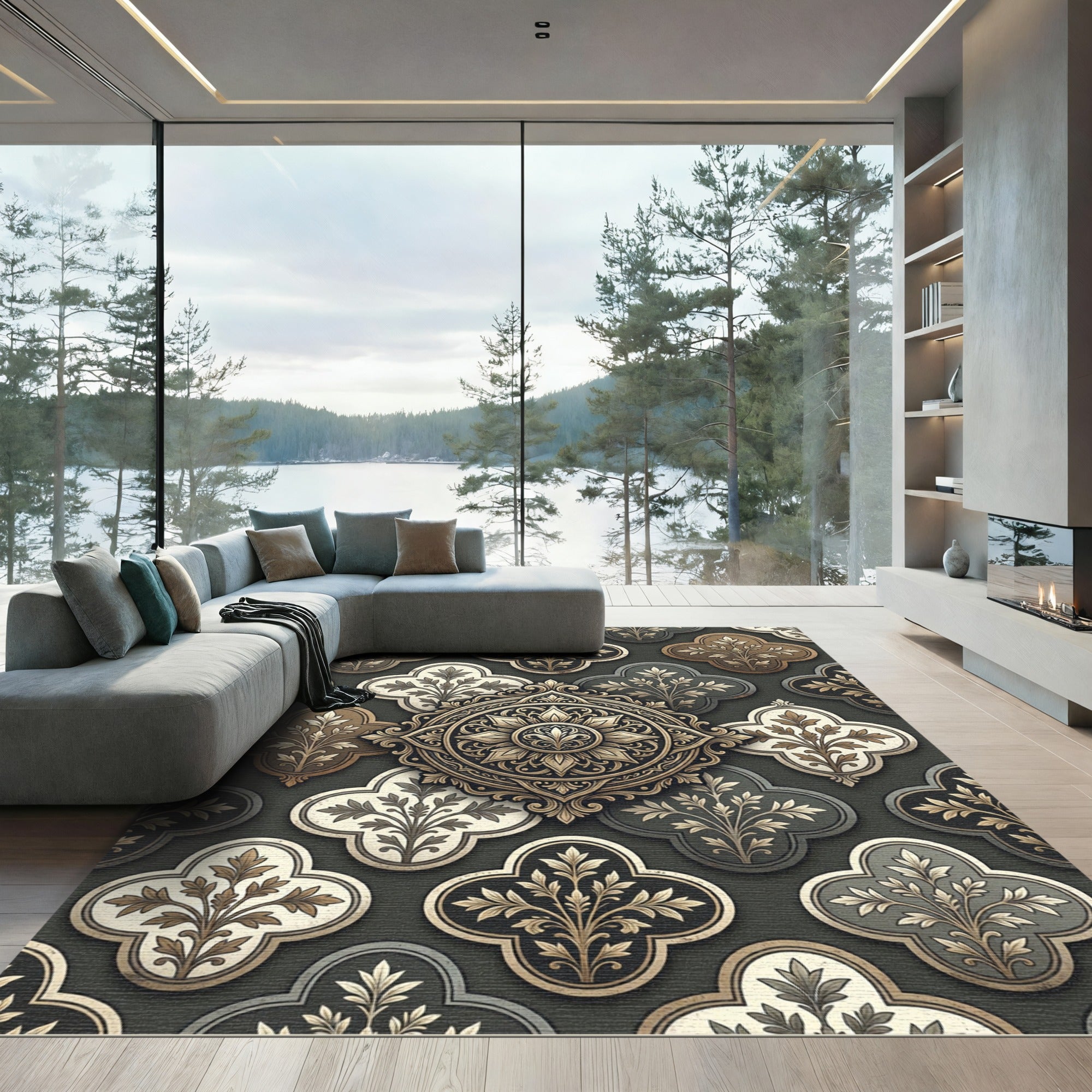 Antique Golden Quatrefoil Medallion Rug
