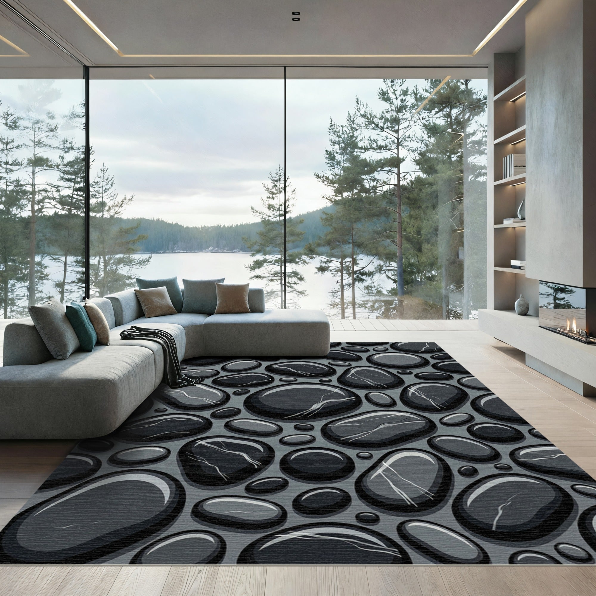 Chic Grey Smooth Stone Collection Rug