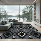 Gray Black Diamond Navajo Rug