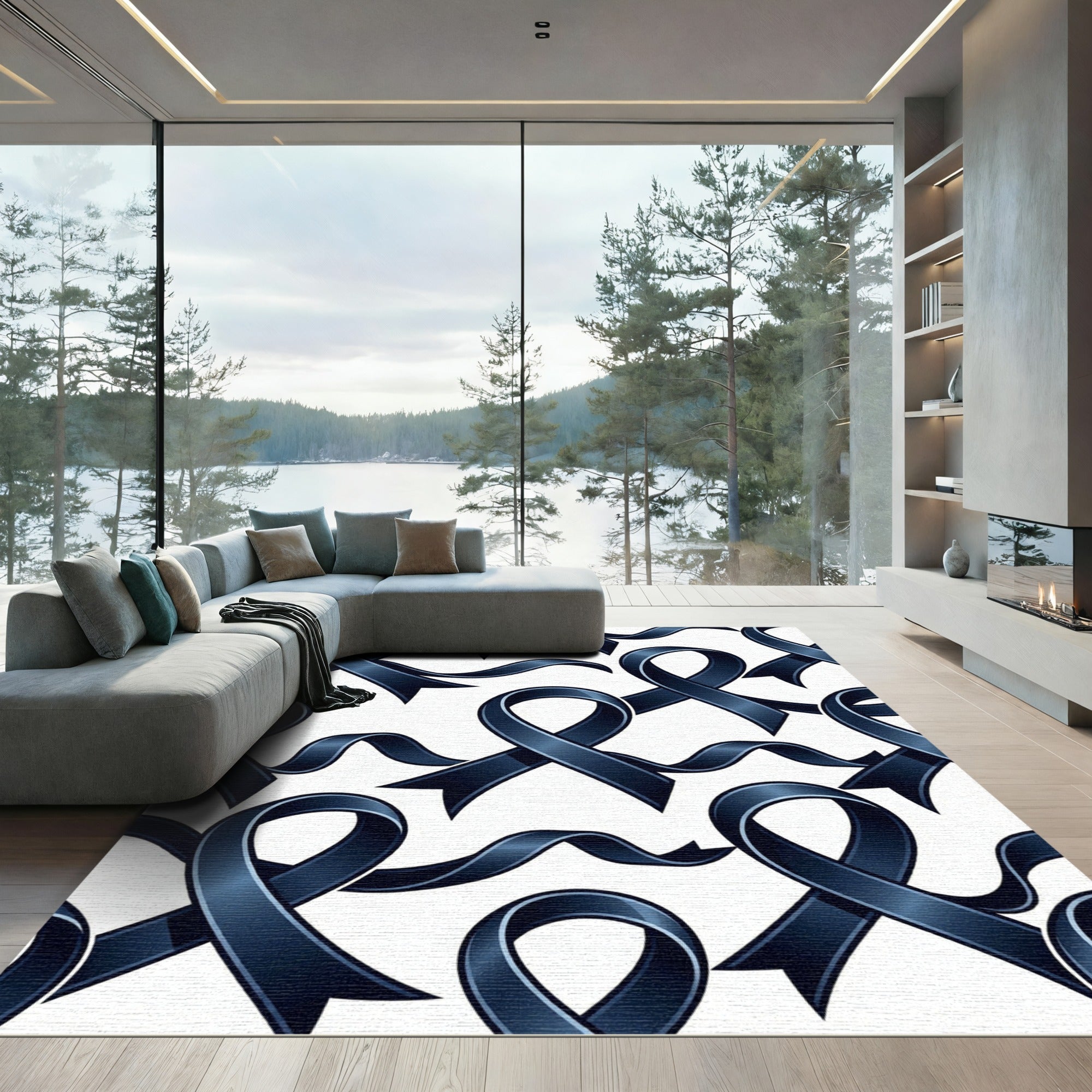 Sophisticated Midnight Blue Awareness Ribbon Rug