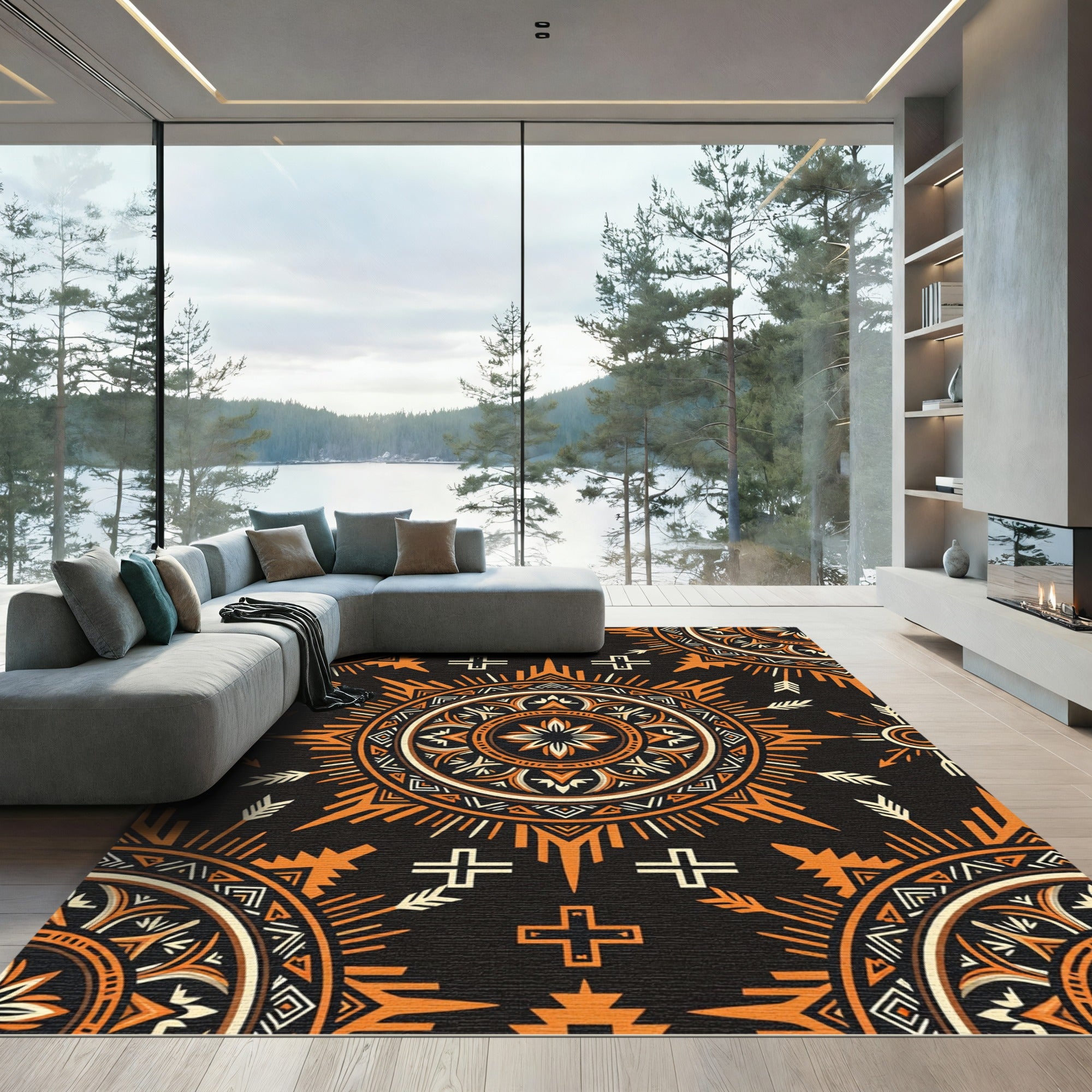 Terracotta Southwestern Sun Medallion with Arrows Rug