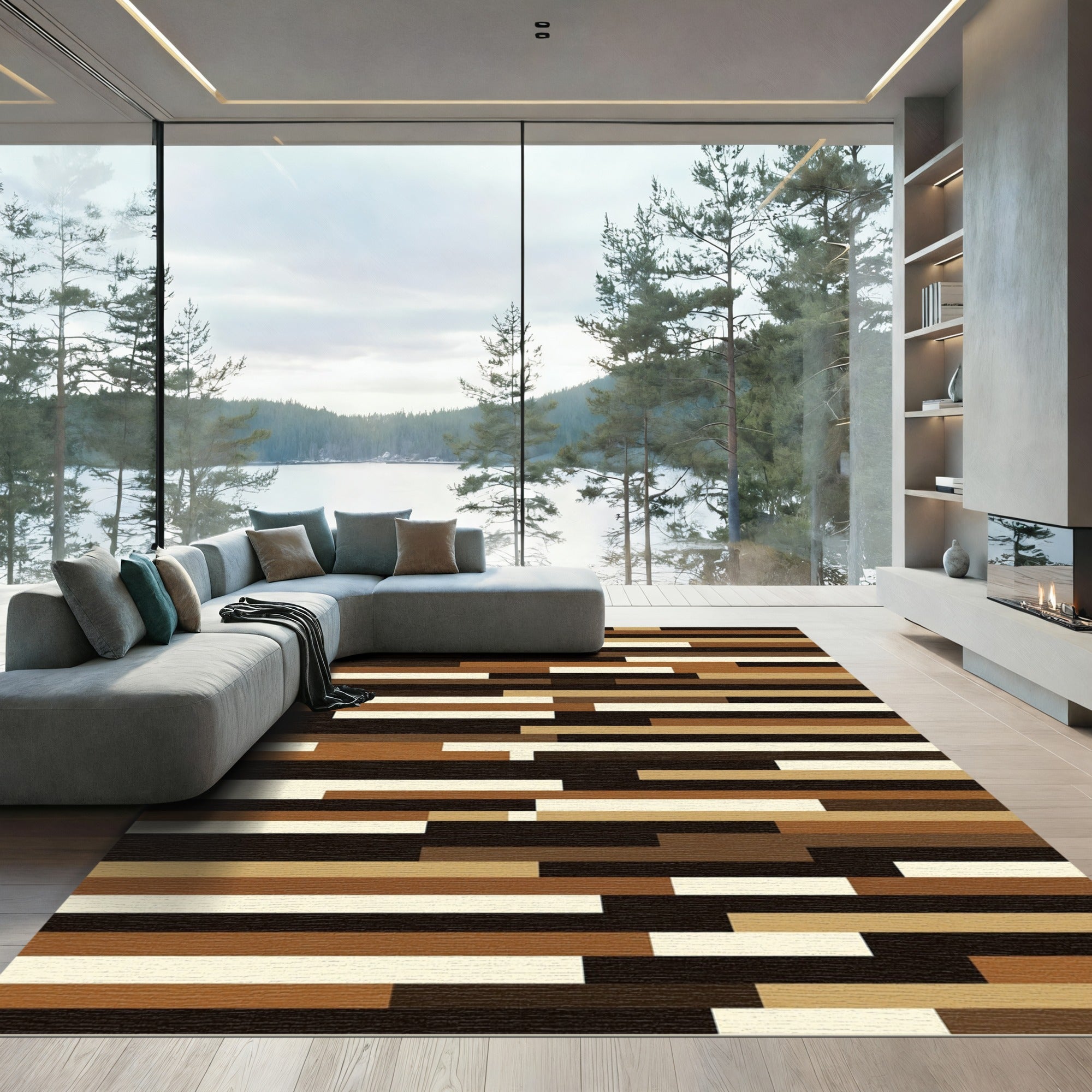 Earthy Tones Horizontal Stripe Composition Rug