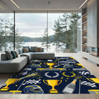 Racing Victory Trophy Celebration Navy Background Rug