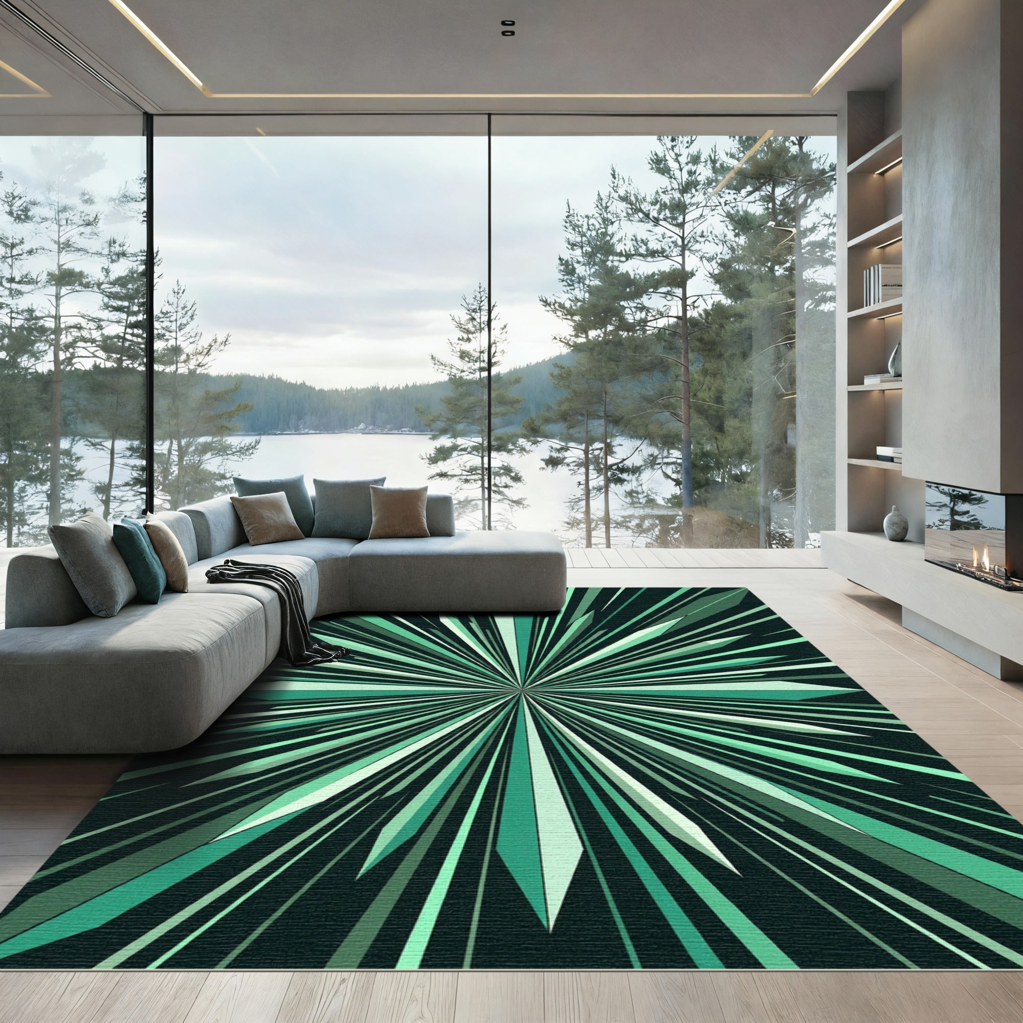 Radiant Crystal Starburst Green Rug