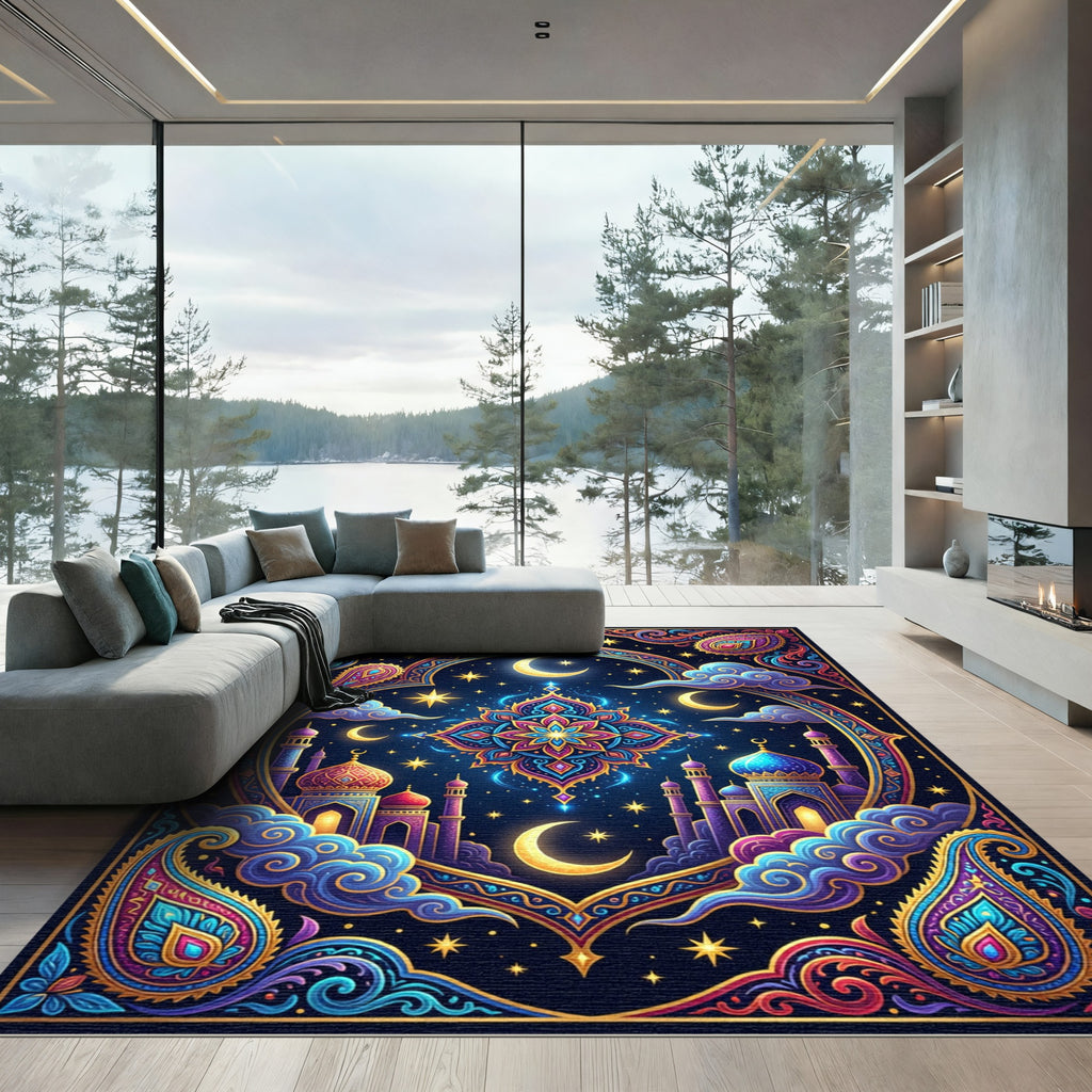 Celestial Midnight Mosque Mandala Tapestry Rug