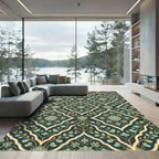 Deep Teal Floral Lattice Medallion Rug