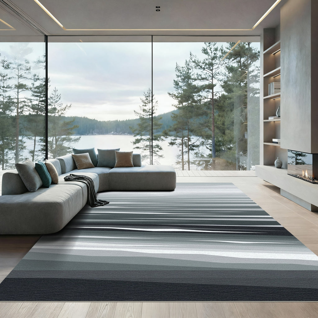 Monochromatic Abstract Horizontal Lines Rug